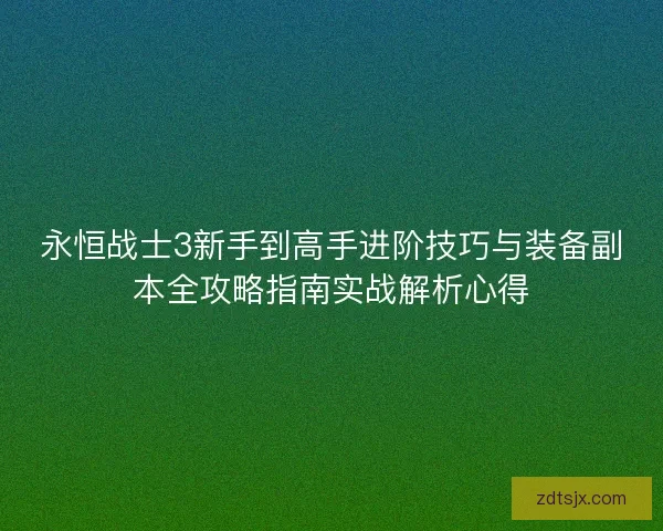 永恒战士3新手到高手进阶技巧与装备副本全攻略指南实战解析心得