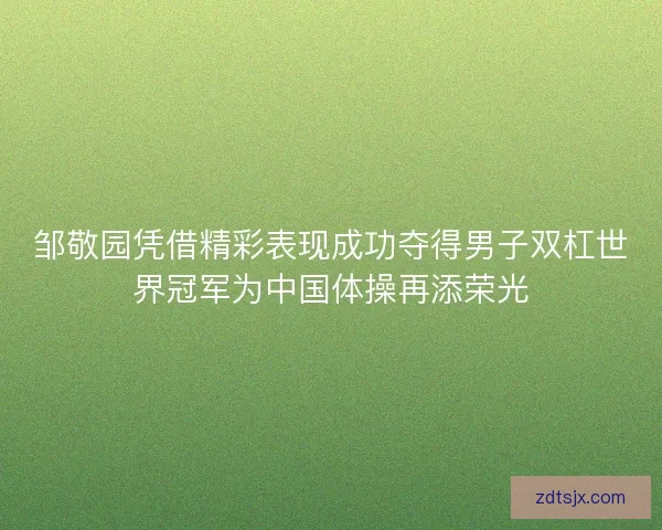 邹敬园凭借精彩表现成功夺得男子双杠世界冠军为中国体操再添荣光